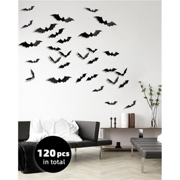 Bats Wall Decor 120PCS Halloween Decoration Bats Realistic PVC 3D Black Scary - Picture 4 of 7